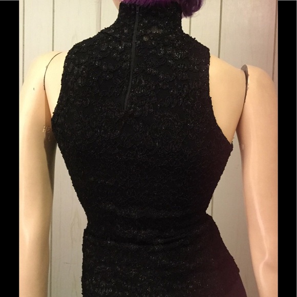 VTG 80s Glittery Black Lace High Collar Shell Top GANTOS - Picture 2 of 8